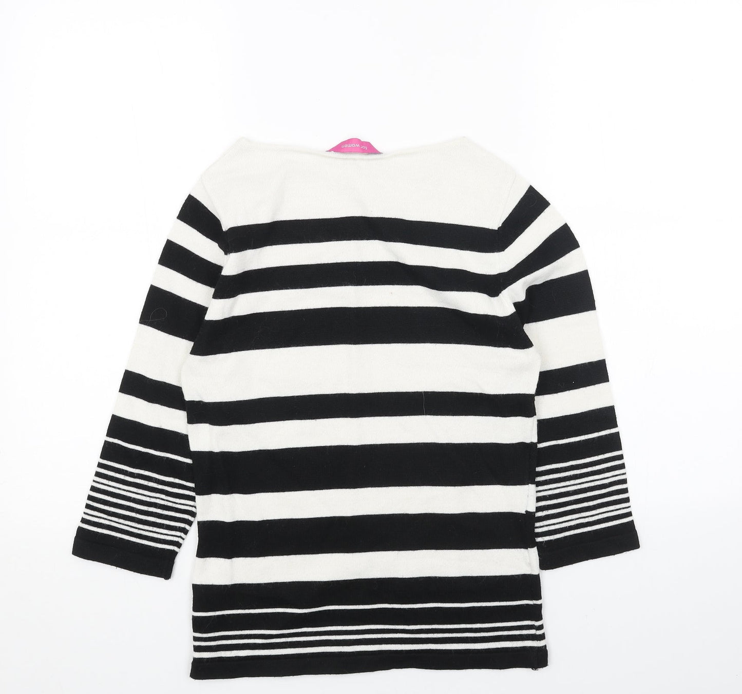 For Women Womens White Boat Neck Striped Acrylic Pullover Jumper Size 10