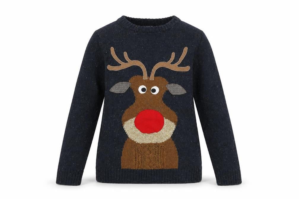 NEXT Womens Grey Round Neck Acrylic Pullover Jumper Size S - Reindeer