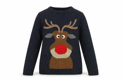 Next Womens Grey Round Neck Acrylic Pullover Jumper Size S - Reindeer