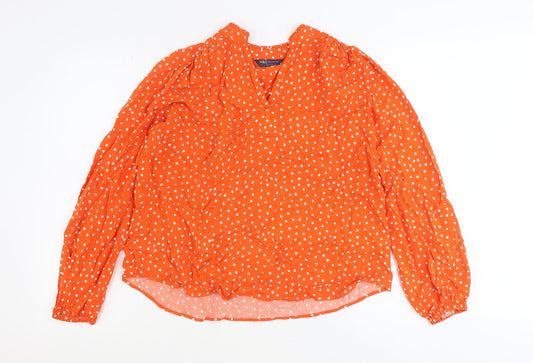 Marks and Spencer Womens Orange Geometric Viscose Basic Blouse Size 8 V-Neck