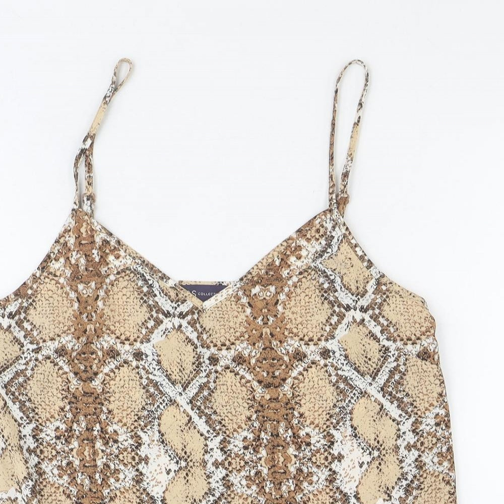 Marks and Spencer Womens Brown Animal Print Polyester Basic Tank Size 8 V-Neck - Snake Print