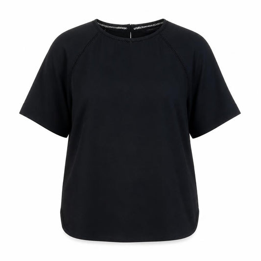 Marks and Spencer Womens Black Herringbone Polyester Basic T-Shirt Size 6 Round Neck