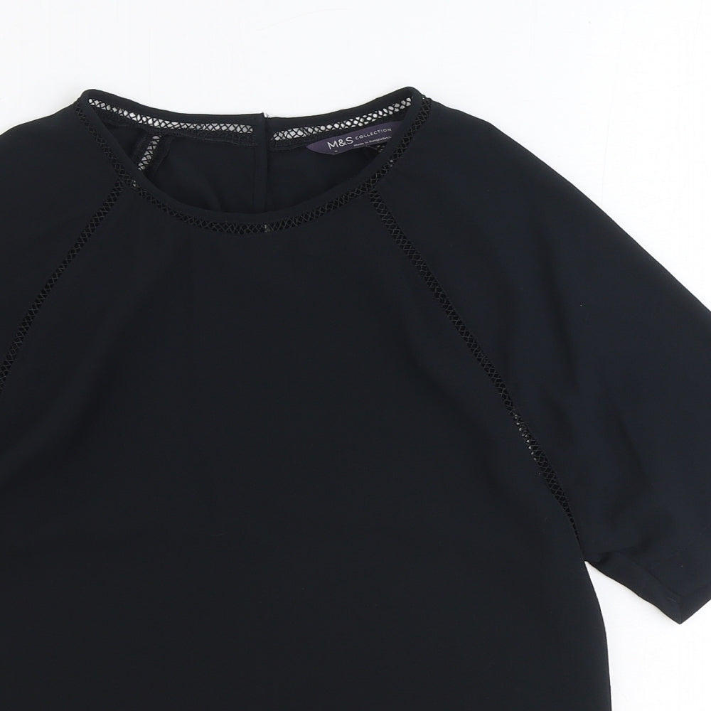 Marks and Spencer Womens Black Herringbone Polyester Basic T-Shirt Size 6 Round Neck