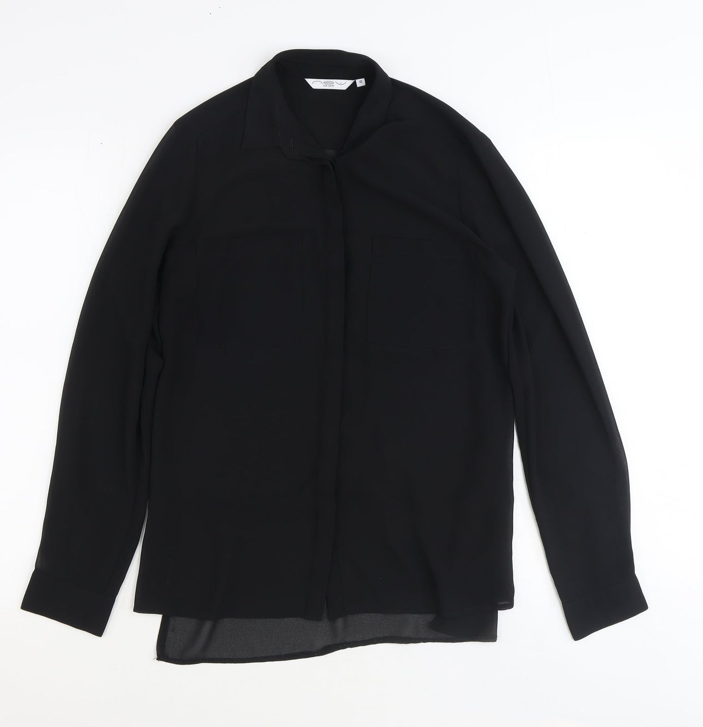 New Look Womens Black Polyester Basic Button-Up Size 10 Collared