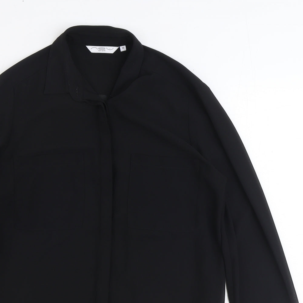 New Look Womens Black Polyester Basic Button-Up Size 10 Collared