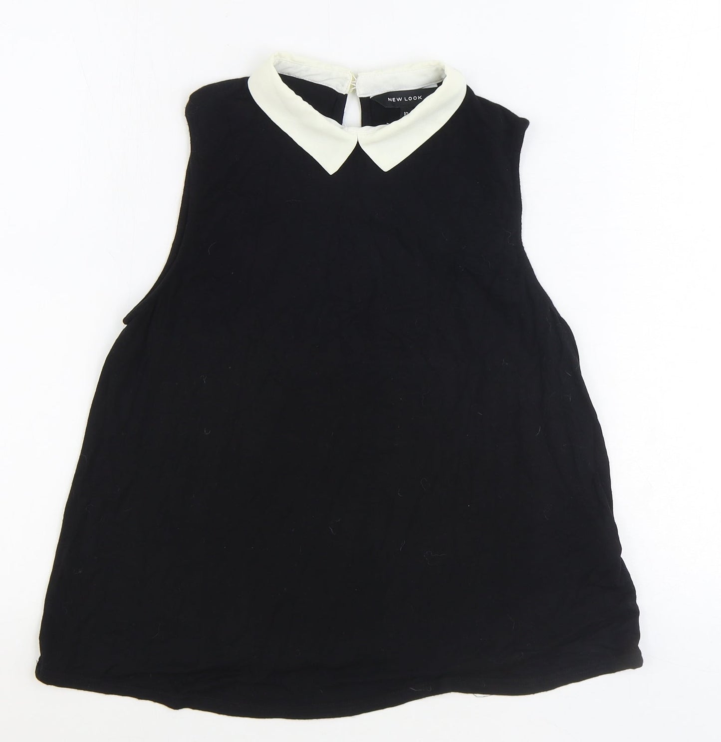 New Look Womens Black Viscose Basic Tank Size 10 Collared