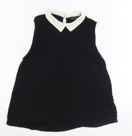 New Look Womens Black Viscose Basic Tank Size 10 Collared