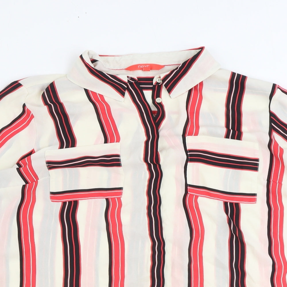 NEXT Womens Multicoloured Striped Polyester Basic Button-Up Size 14 V-Neck