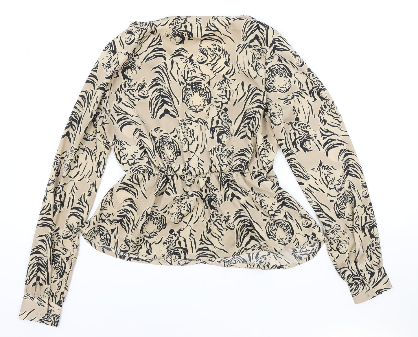 VERO MODA Womens Brown Animal Print Viscose Basic Blouse Size XS V-Neck - Tiger Print