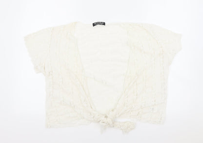 Nouvelle Womens Ivory Floral Elastane Cropped Blouse One Size V-Neck