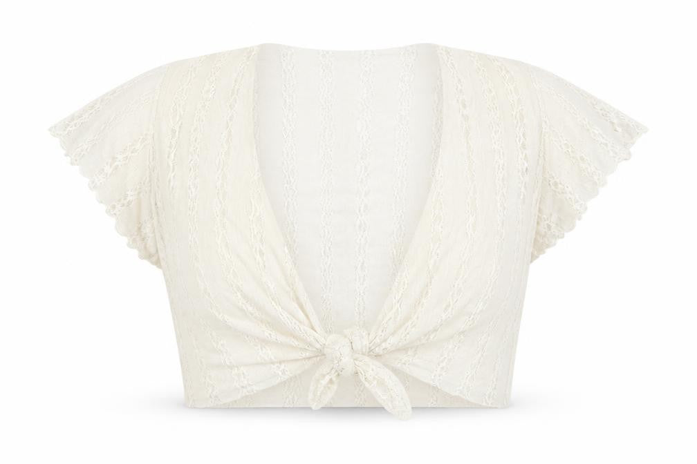 Nouvelle Womens Ivory Floral Elastane Cropped Blouse One Size V-Neck
