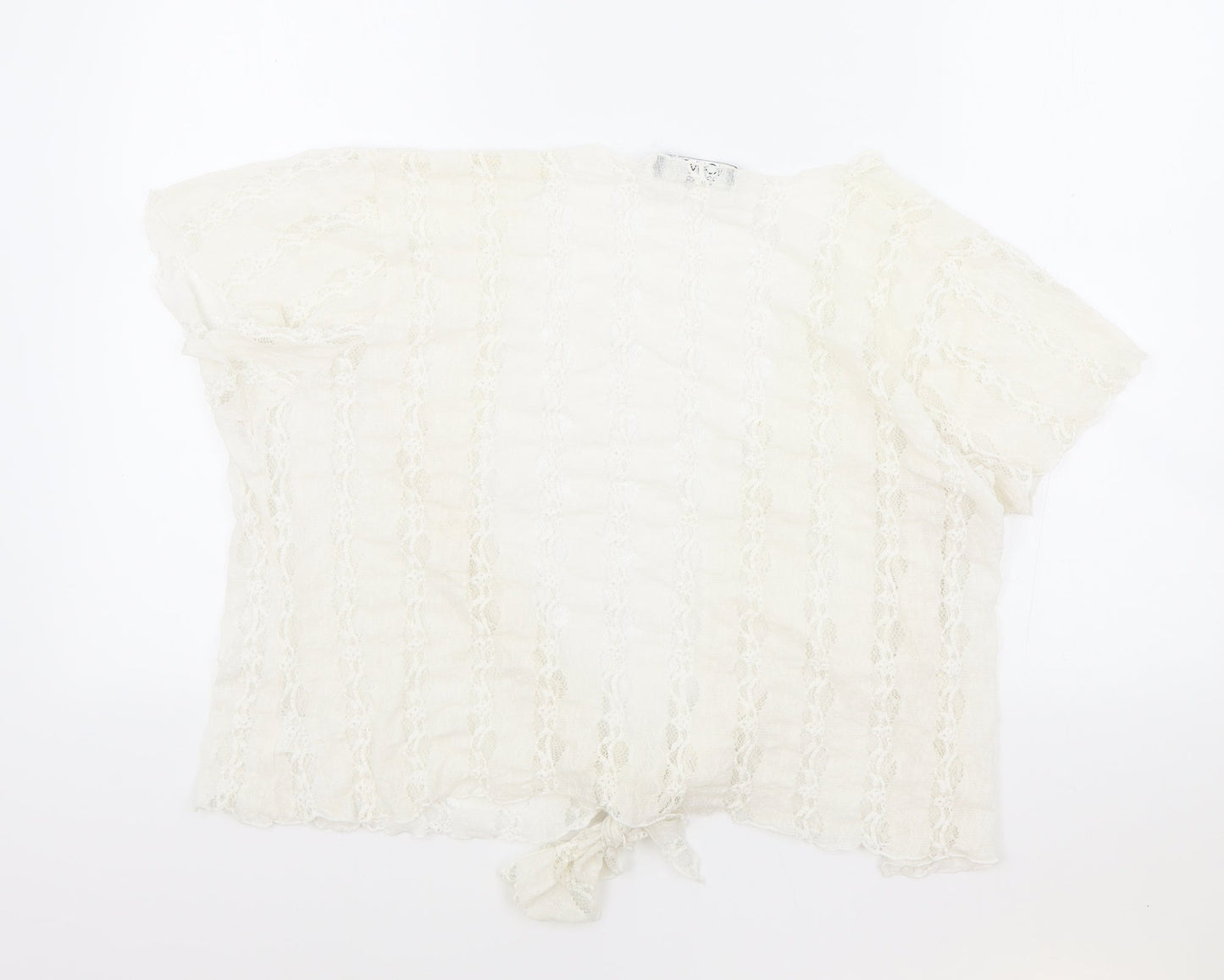 Nouvelle Womens Ivory Floral Elastane Cropped Blouse One Size V-Neck