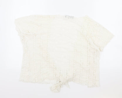 Nouvelle Womens Ivory Floral Elastane Cropped Blouse One Size V-Neck