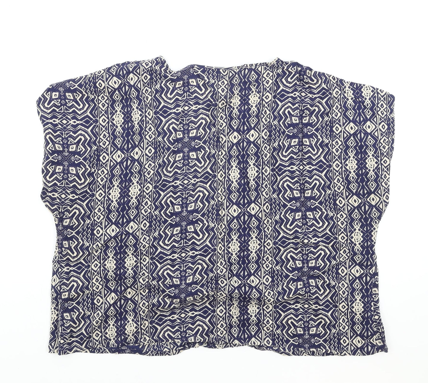 Marks and Spencer Womens Blue Geometric Modal Basic Blouse Size 14 V-Neck