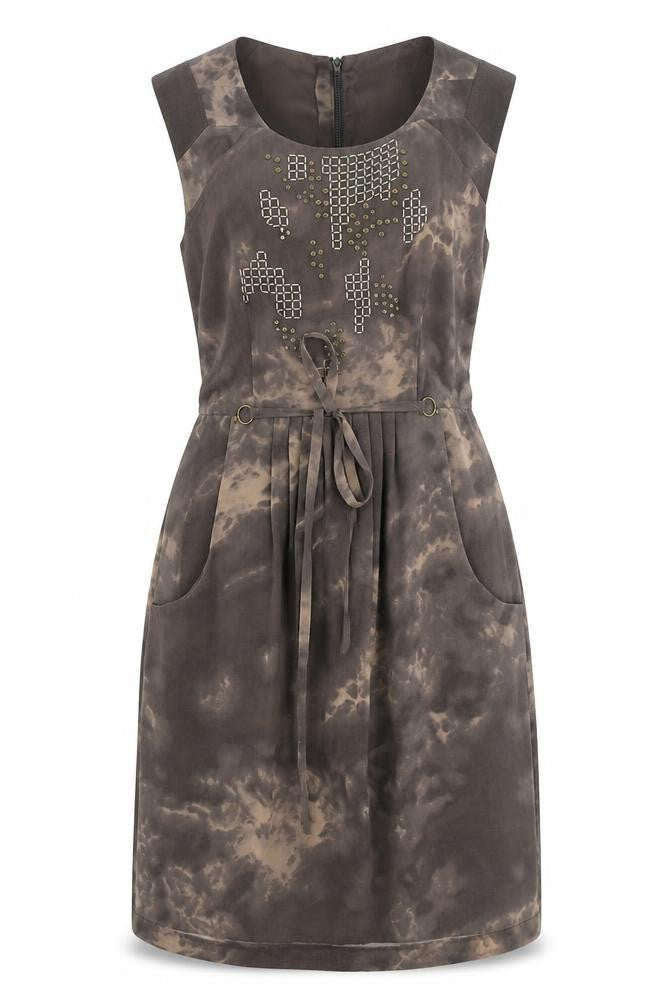 Marks & Spencer Womens Brown Polyester A-Line Size 8 Scoop Neck Zip
