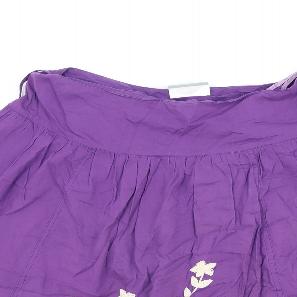 Wallis Womens Purple Floral Cotton Swing Skirt Size 10 Zip