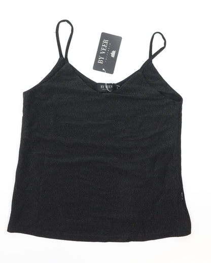 By Veer Womens Black Polyester Camisole Tank Size S V-Neck