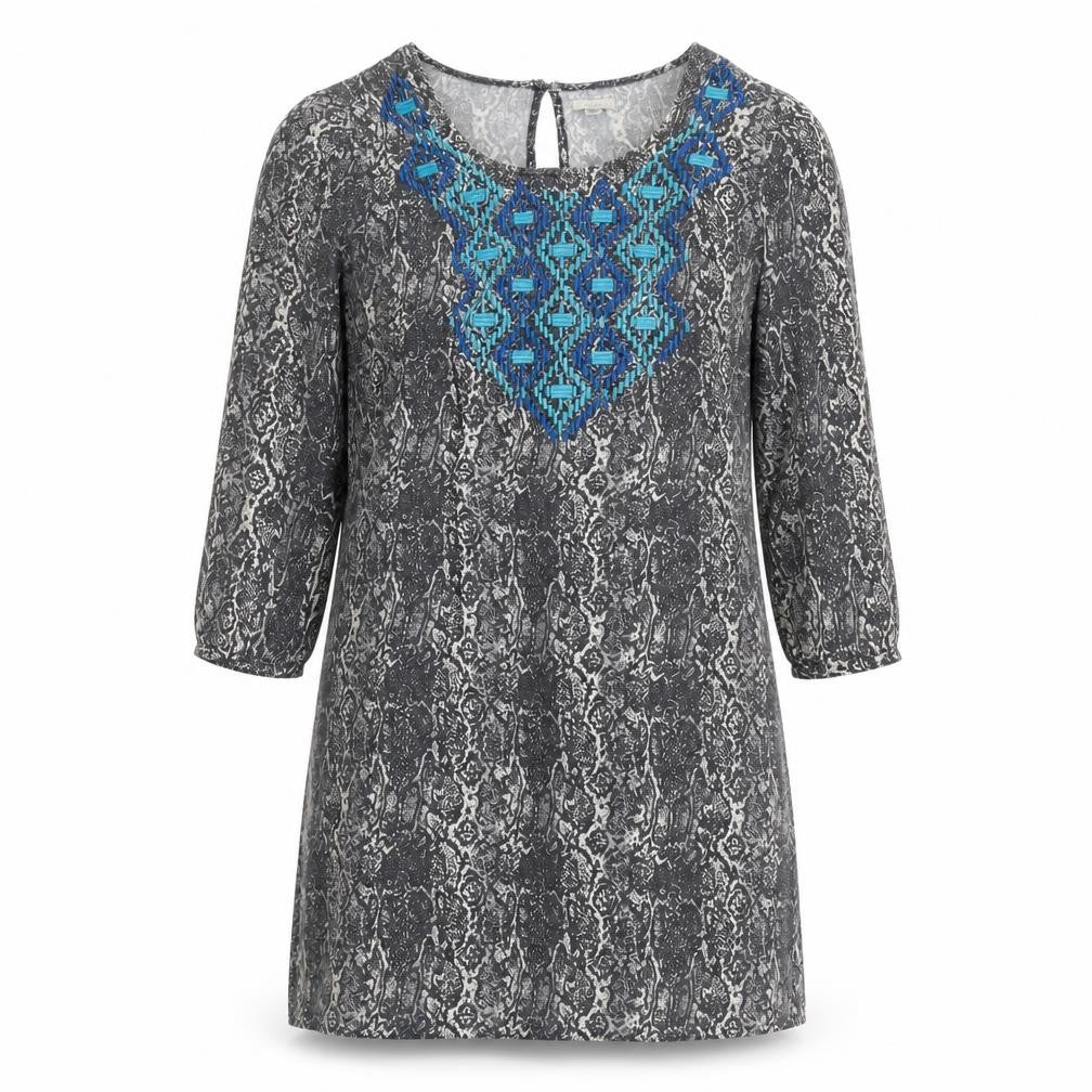 Ecote Womens Grey Animal Print Rayon Shift Size S Round Neck Button - Snake Print