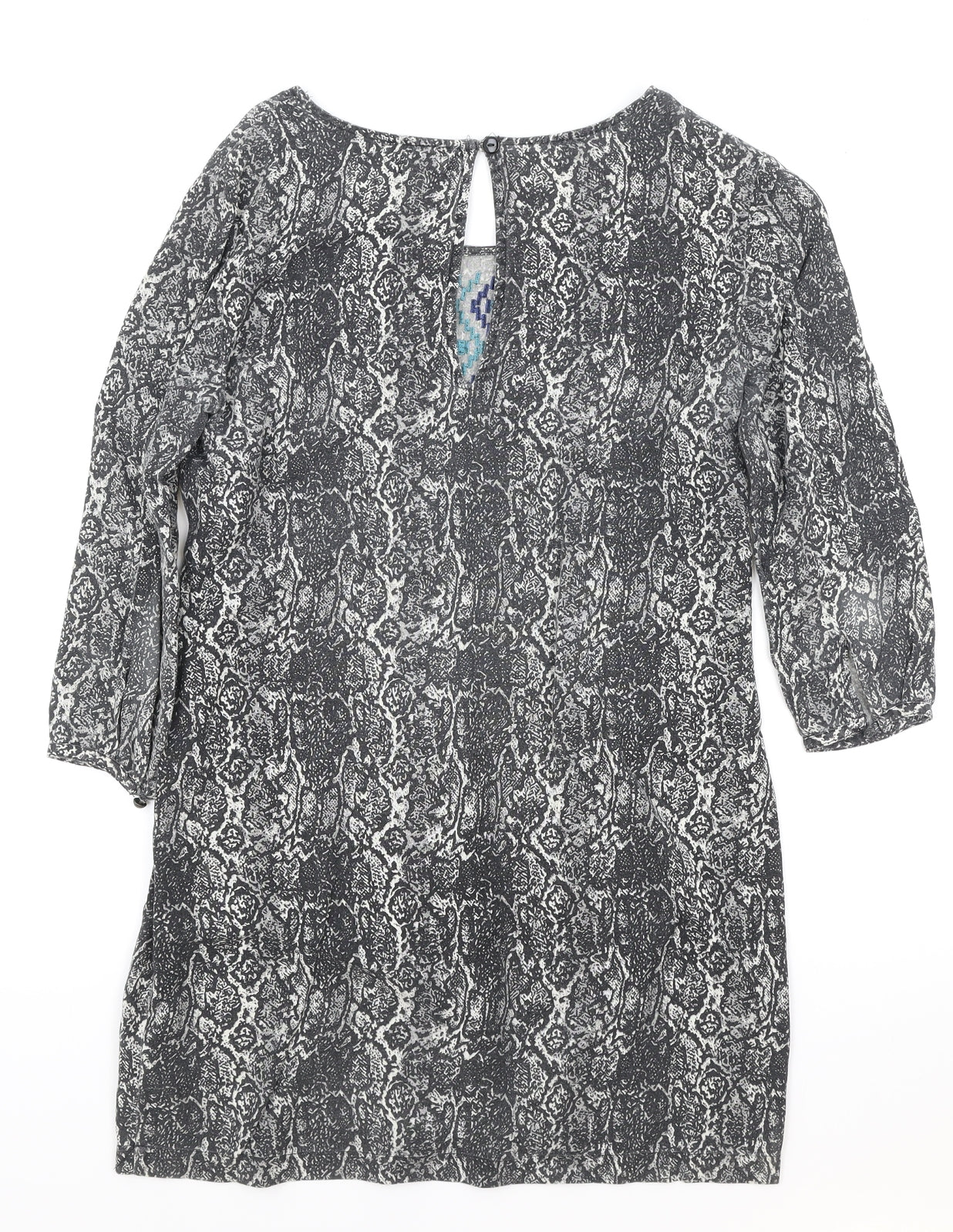 Ecote Womens Grey Animal Print Rayon Shift Size S Round Neck Button - Snake Print