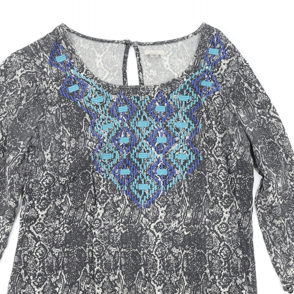 Ecote Womens Grey Animal Print Rayon Shift Size S Round Neck Button - Snake Print