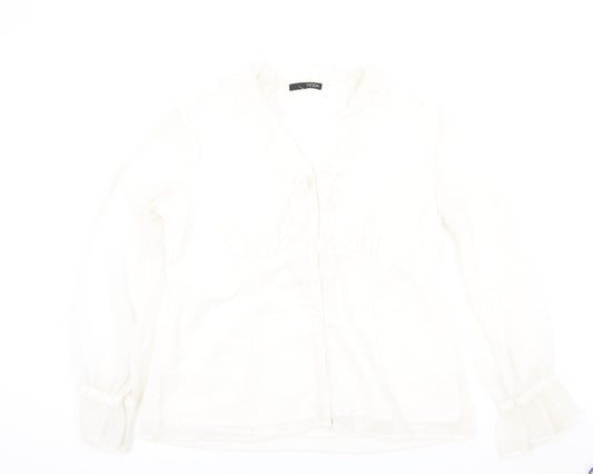 Moda Womens Ivory Polyester Basic Button-Up Size 16 V-Neck