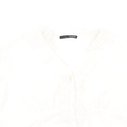 Moda Womens Ivory Polyester Basic Button-Up Size 16 V-Neck