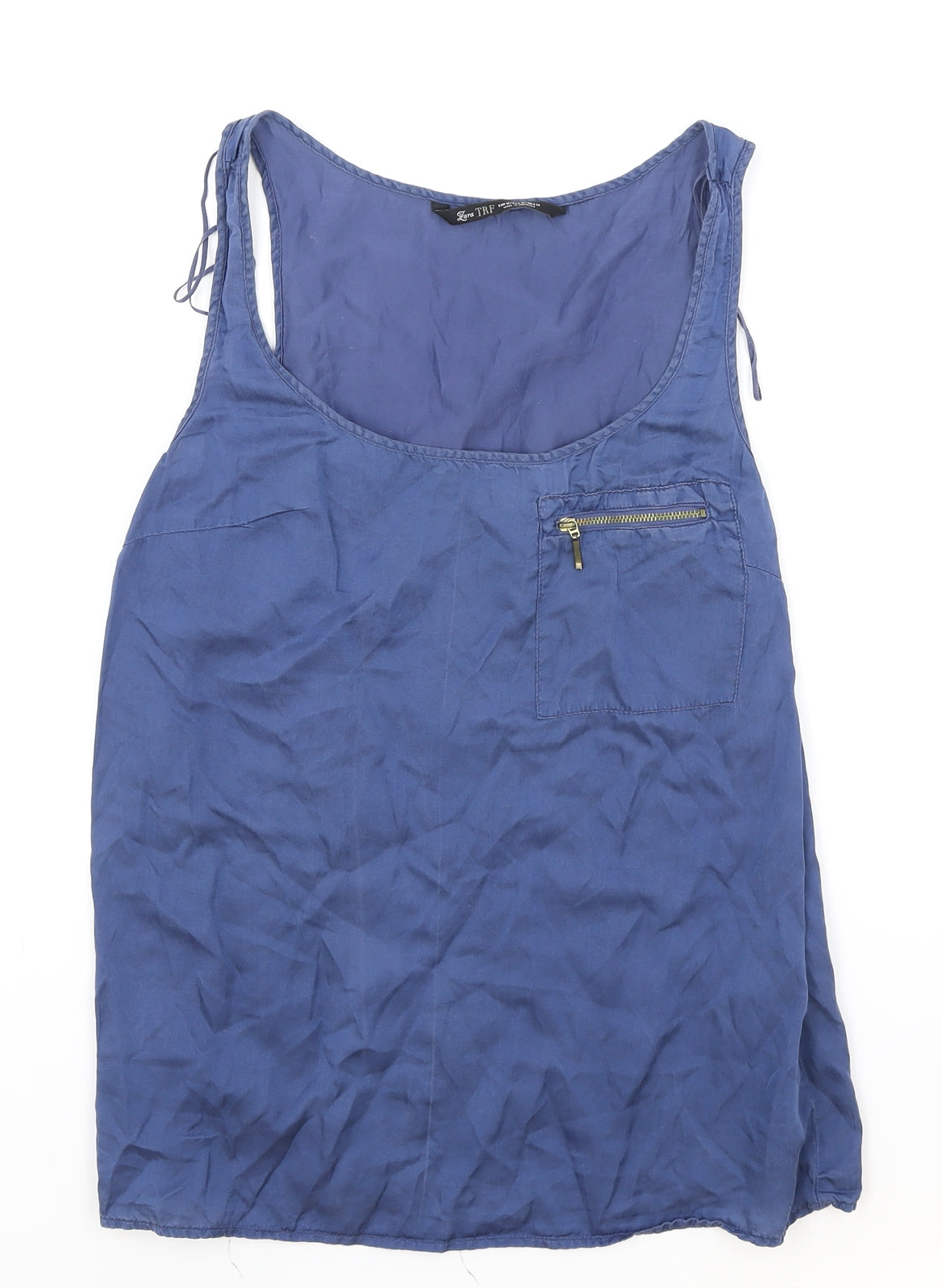 Zara Womens Blue Polyester Basic Tank Size M Scoop Neck