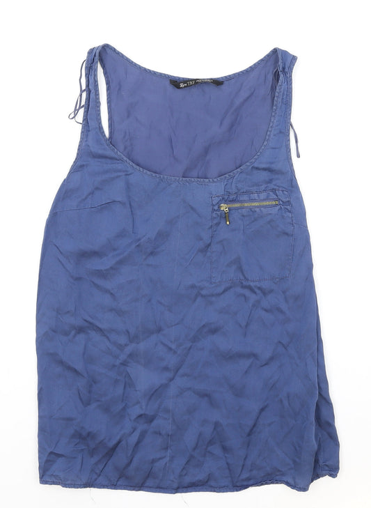 Zara Womens Blue Polyester Basic Tank Size M Scoop Neck