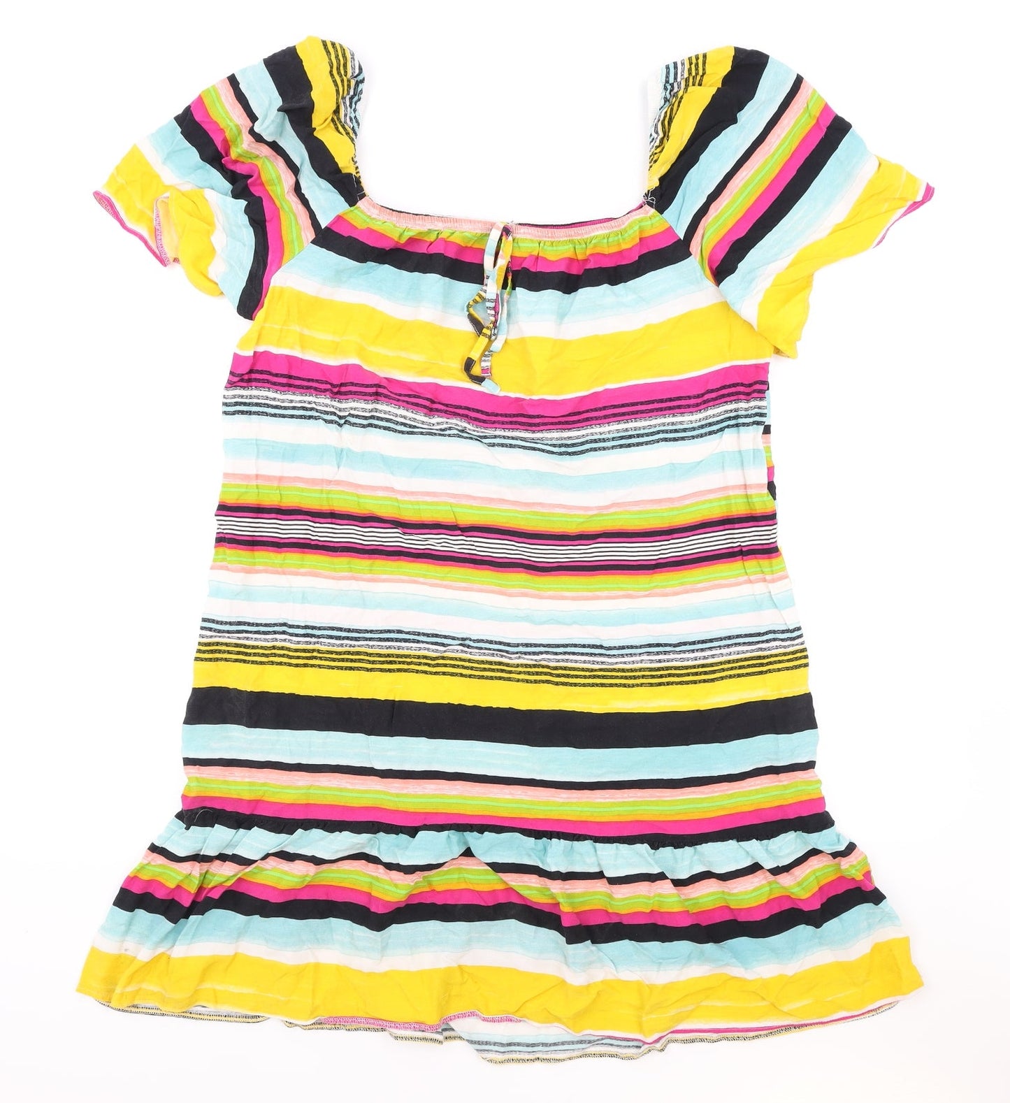 Matalan Womens Multicoloured Striped Viscose A-Line Size 10 Square Neck Pullover