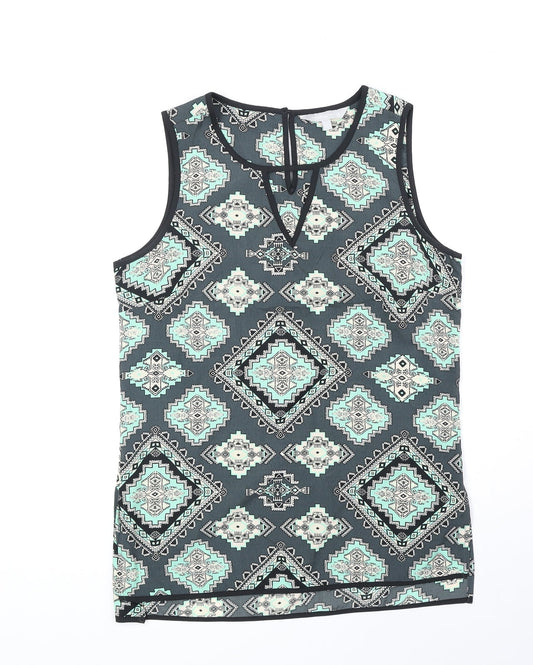 Red Herring Womens Green Geometric Polyester Basic Tank Size 10 Scoop Neck