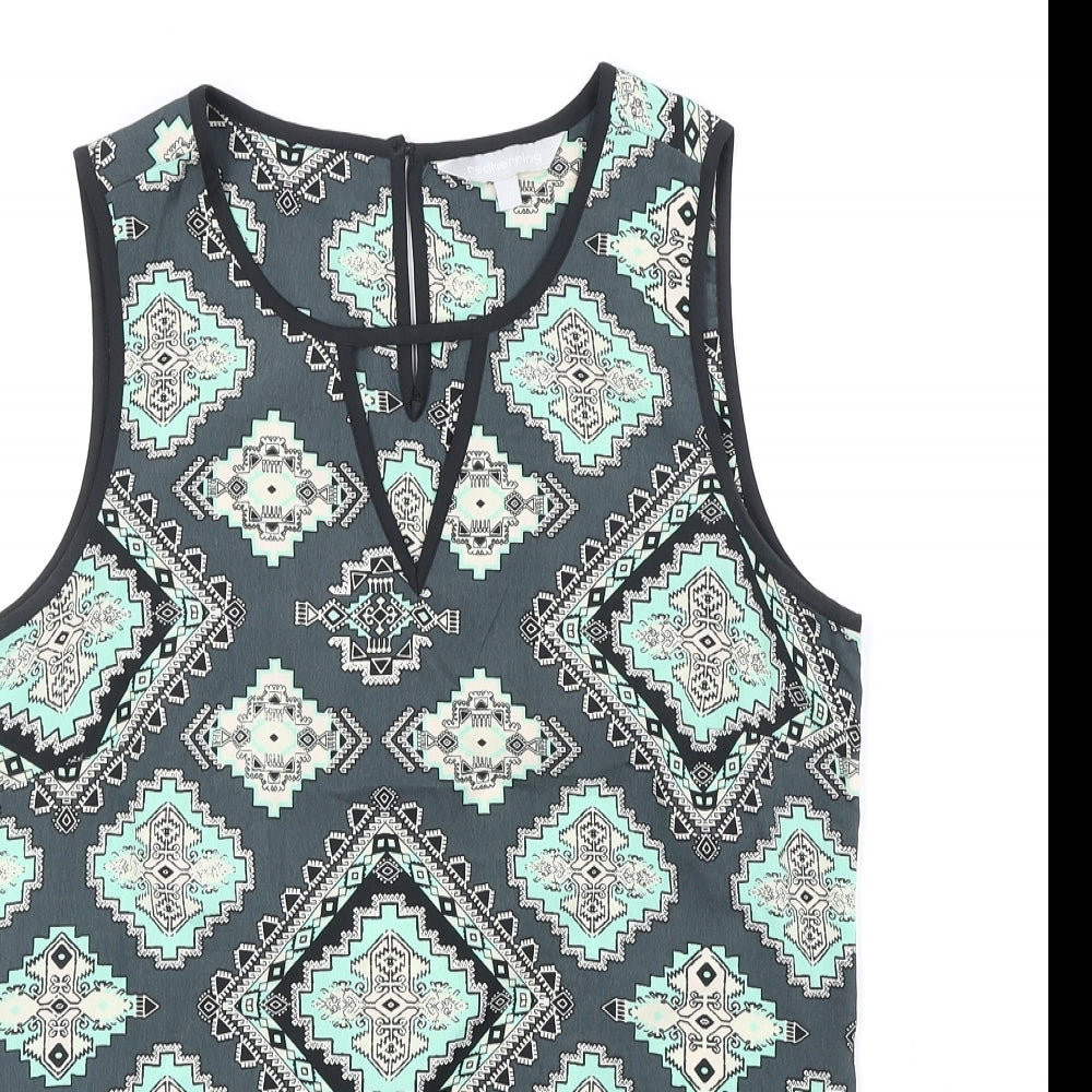 Red Herring Womens Green Geometric Polyester Basic Tank Size 10 Scoop Neck