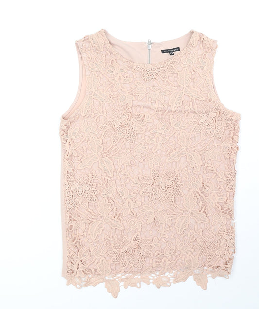 Warehouse Womens Beige Polyester Basic Tank Size 10 Round Neck