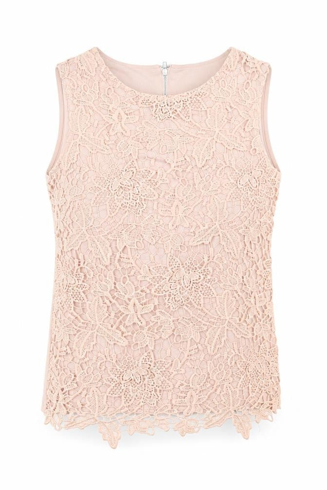 Warehouse Womens Beige Polyester Basic Tank Size 10 Round Neck