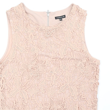 Warehouse Womens Beige Polyester Basic Tank Size 10 Round Neck