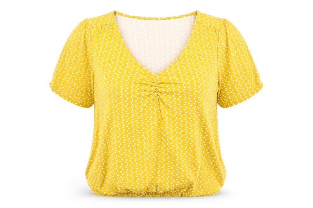 Khost Womens Yellow Polka Dot Viscose Basic T-Shirt Size 18 V-Neck