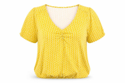 Khost Womens Yellow Polka Dot Viscose Basic T-Shirt Size 18 V-Neck
