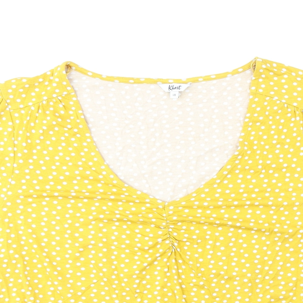 Khost Womens Yellow Polka Dot Viscose Basic T-Shirt Size 18 V-Neck