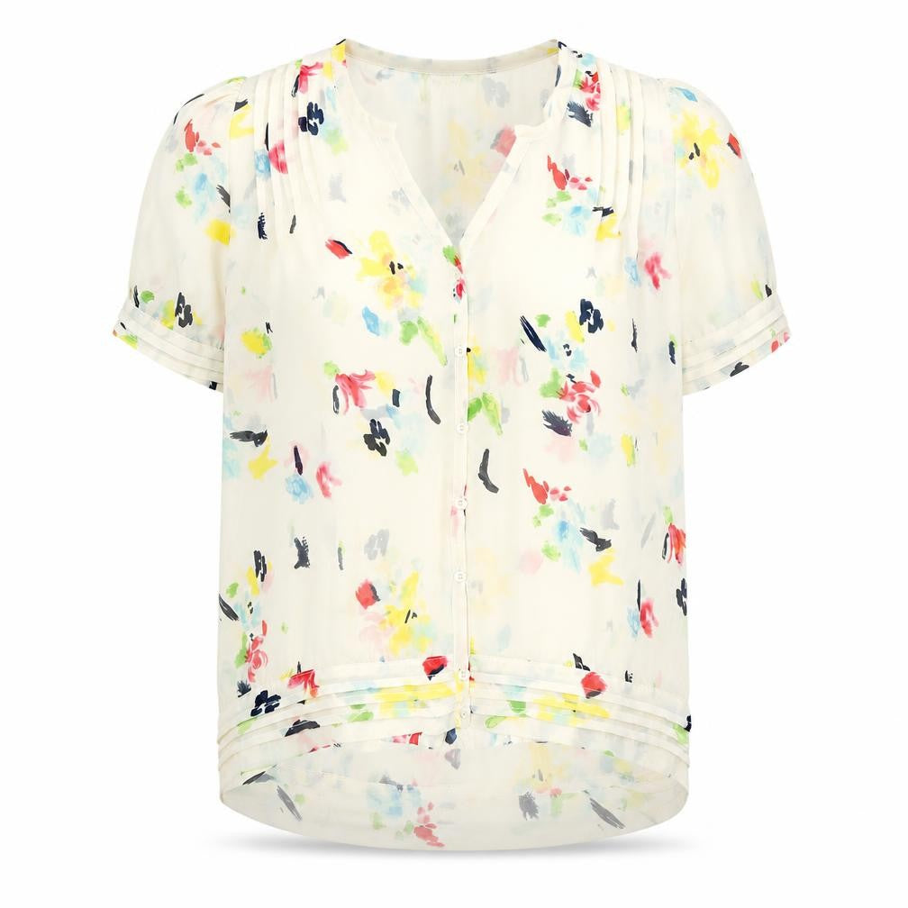Pins & Needles Womens Yellow Geometric Polyester Basic Button-Up Size S V-Neck