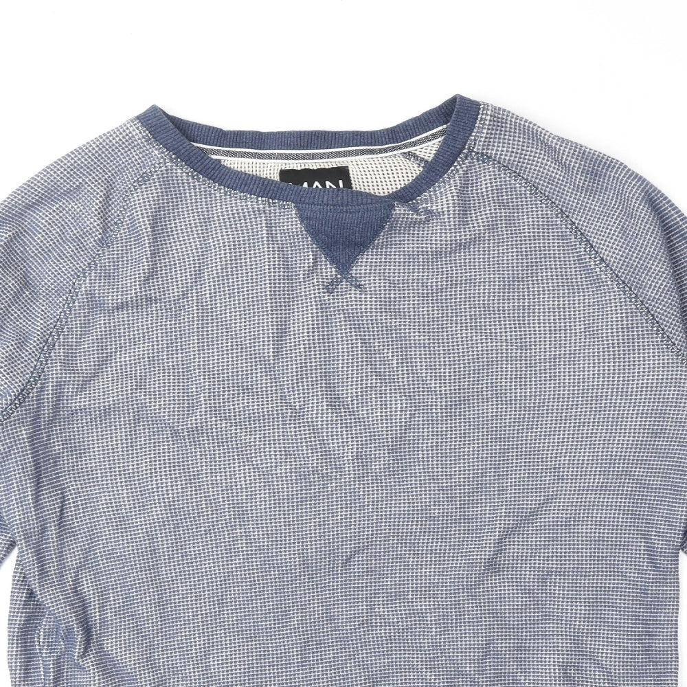 Boohoo Mens Blue Round Neck Cotton Pullover Jumper Size S Long Sleeve