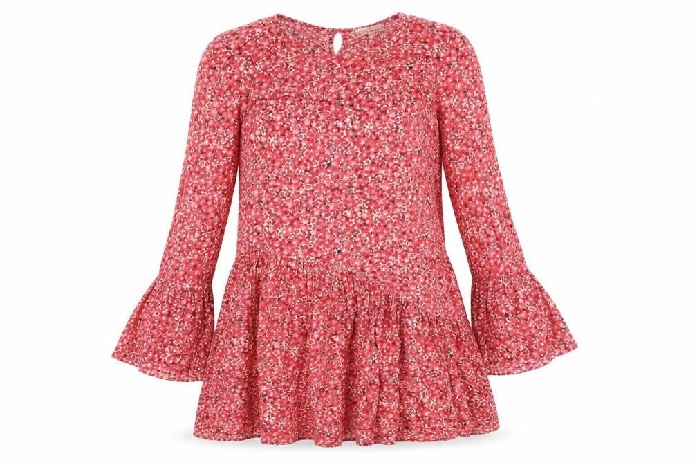 Secret Bazaar Womens Red Geometric Viscose A-Line Size S Round Neck Button