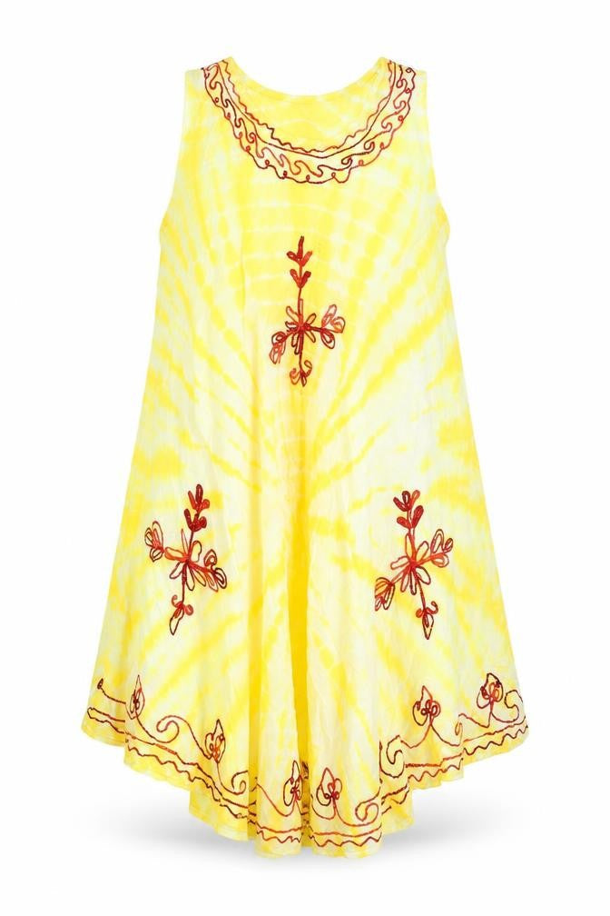 J.D. Womens Yellow Tie Dye Rayon A-Line One Size Round Neck Pullover