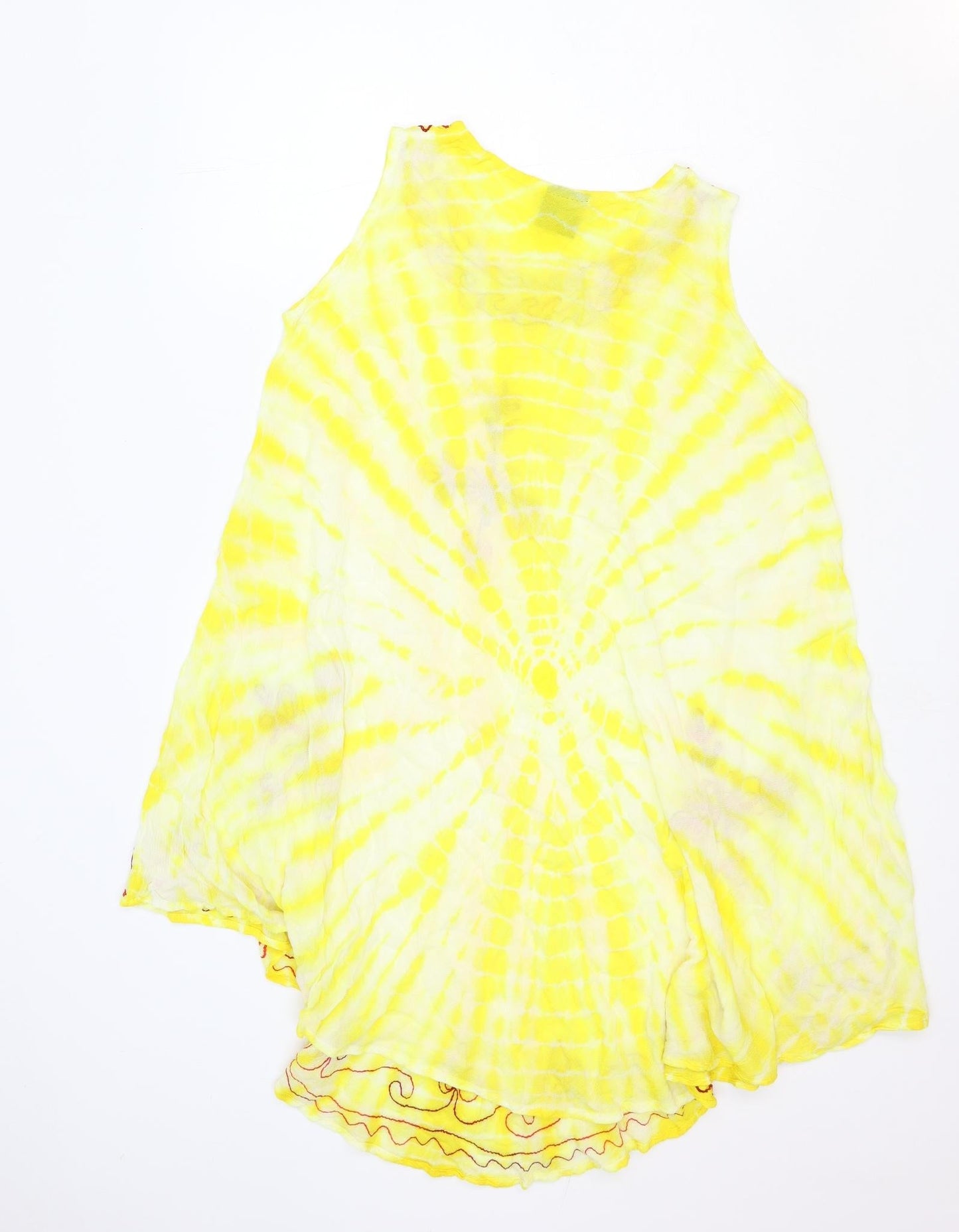 J.D. Womens Yellow Tie Dye Rayon A-Line One Size Round Neck Pullover