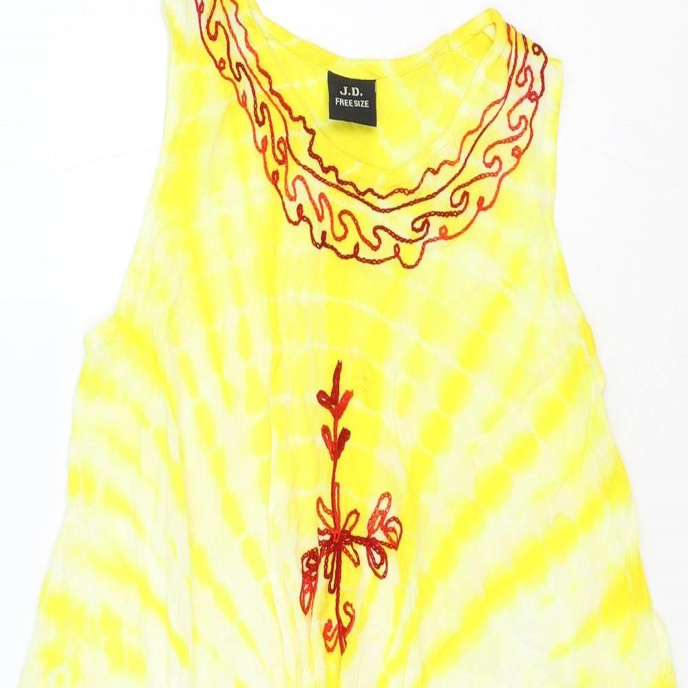 J.D. Womens Yellow Tie Dye Rayon A-Line One Size Round Neck Pullover