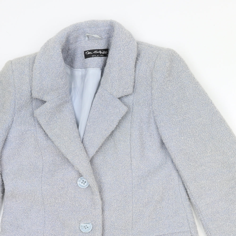 Miss Selfridge Womens Blue Pea Coat Coat Size 10 Button