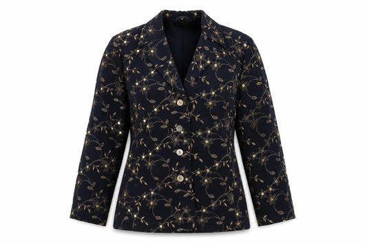 Country Casuals Womens Blue Floral Cupro Jacket Blazer Size 10
