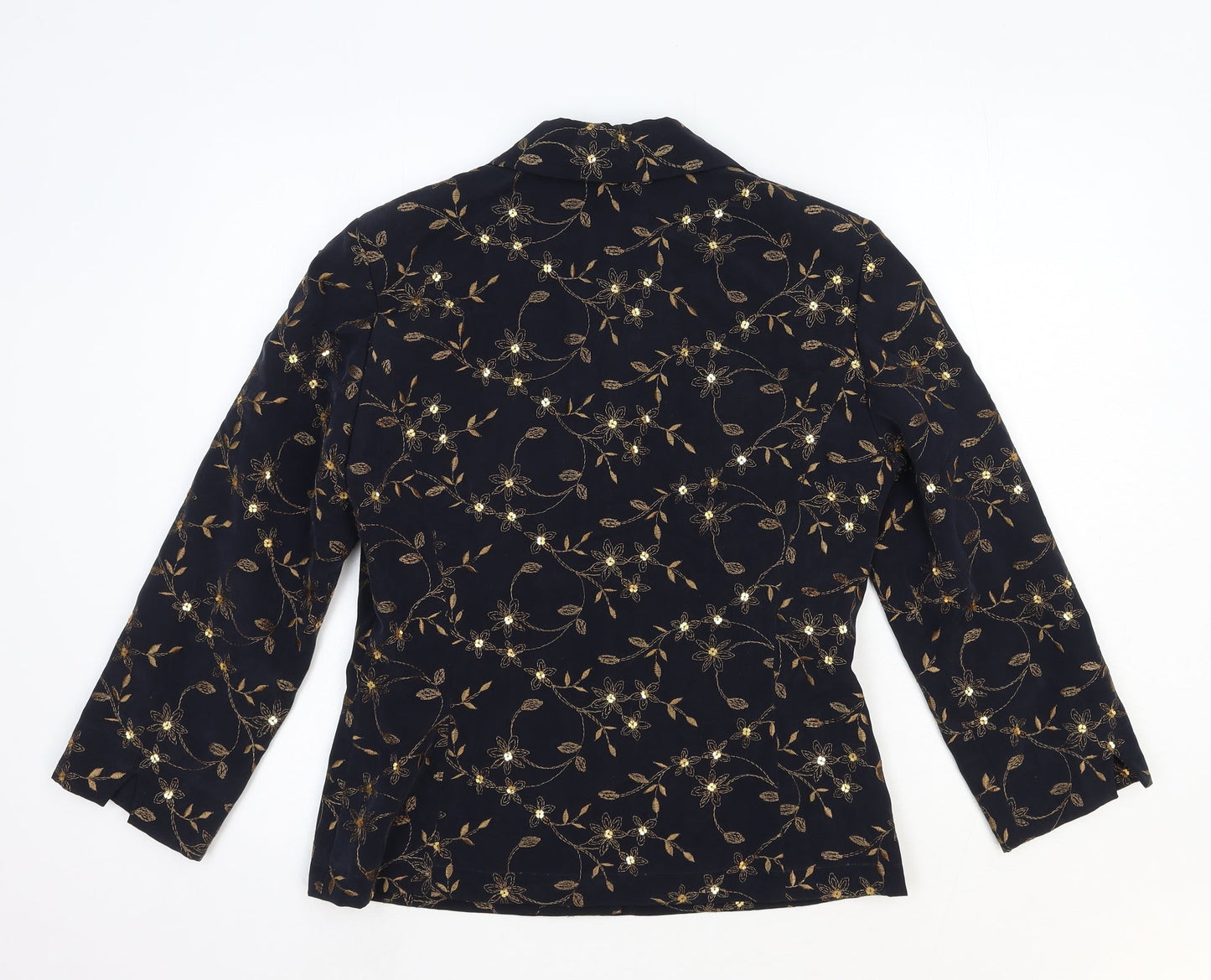 Country Casuals Womens Blue Floral Cupro Jacket Blazer Size 10