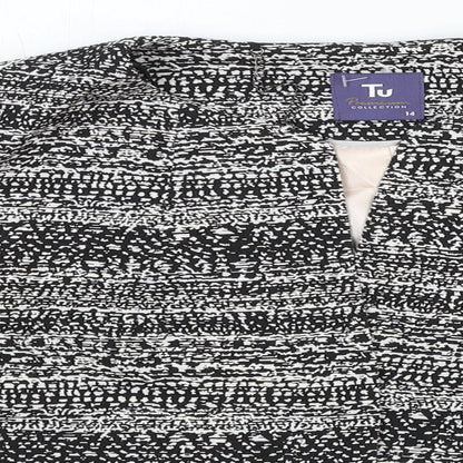 Tu Womens Black Geometric Polyester Jacket Blazer Size 14