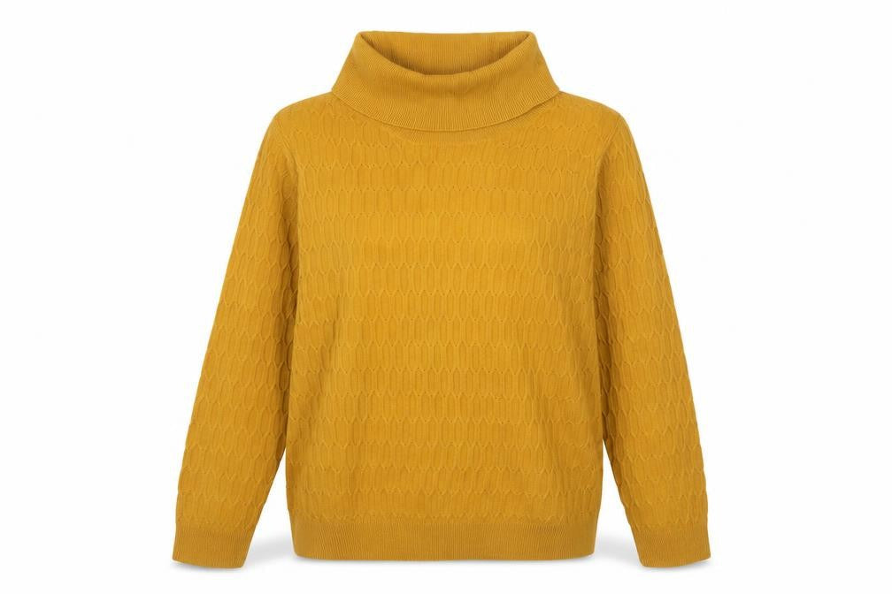 EWM Womens Yellow Roll Neck Acrylic Pullover Jumper Size L