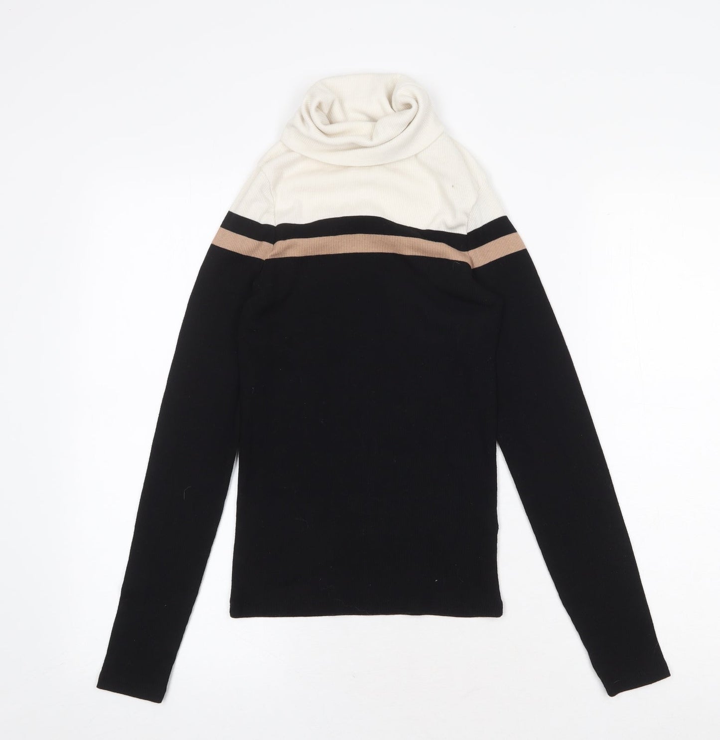 New Look Womens Black Roll Neck Polyester Pullover Jumper Size 12 - Colourblock