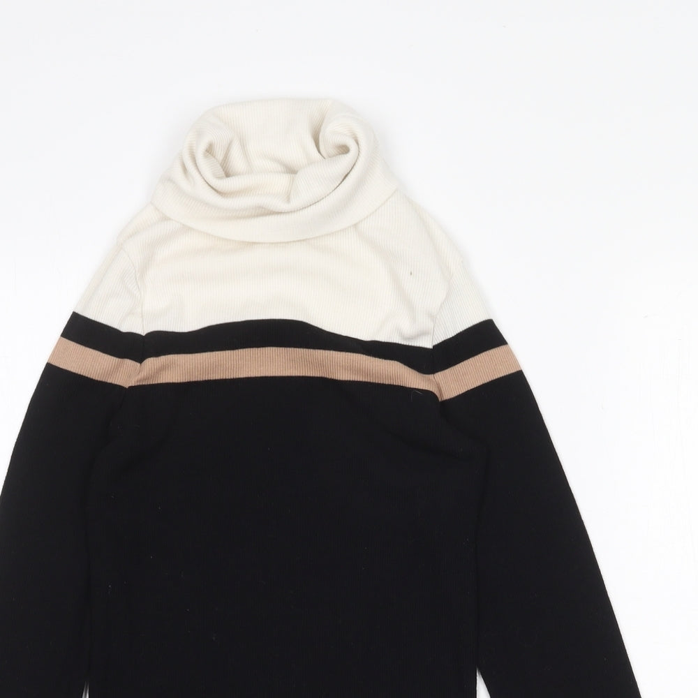 New Look Womens Black Roll Neck Polyester Pullover Jumper Size 12 - Colourblock